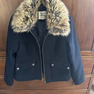 Maralyn & Me Blue Pea Coat with Plush Fur CollarMaralyn & Me Blue Pea Coat with